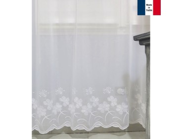 Voilage sur mesure avec base brodé blanc (jusqu'en 270 cm de haut)
