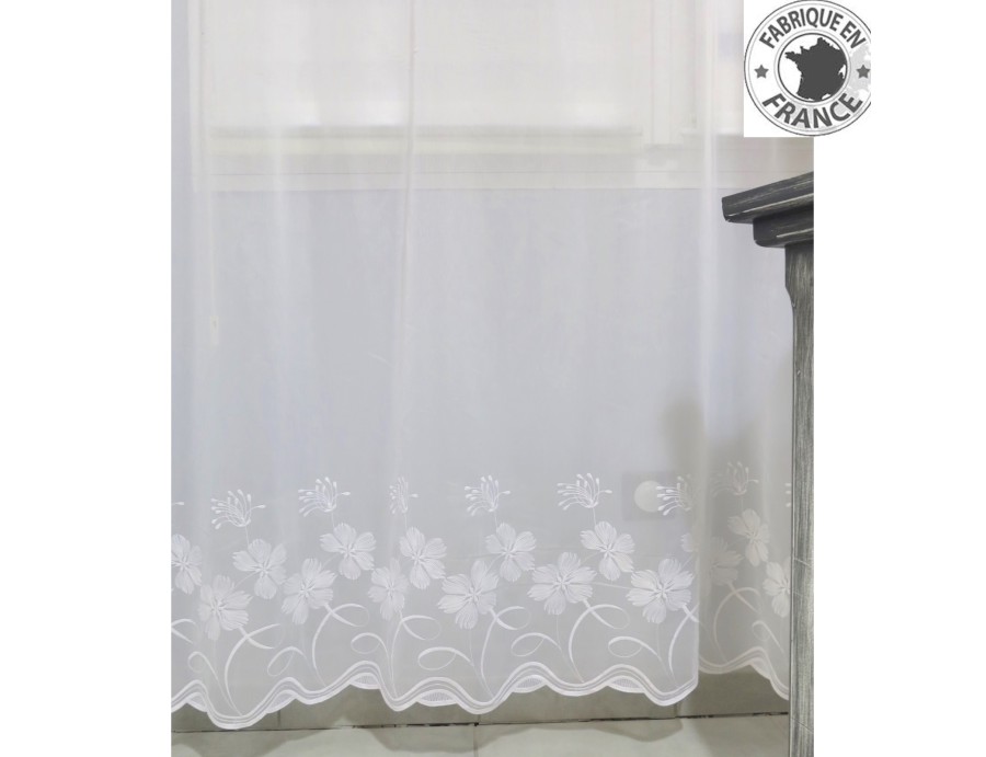 Voile au mètre blanc avec base fleuri en grande hauteur 290 cm Voile au mètre blanc avec base fleuri en grande hauteur 290 cm