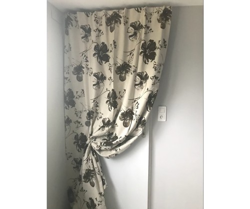 Rideaux ruflette isolant thermique TIARA chocolat pour tringle portière 135 x 235 cm