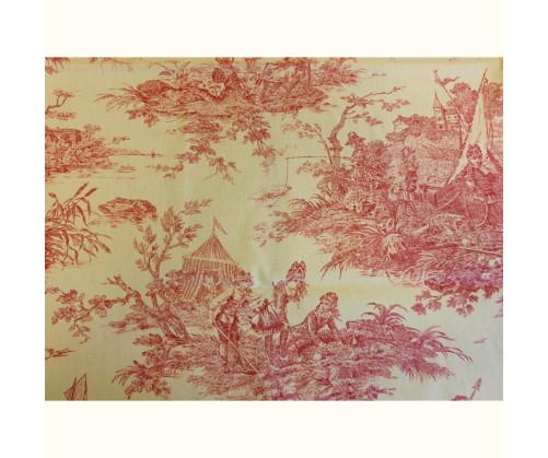 Rideau ruflette isolant thermique pour tringle portière TOILE DE JOUY bordeaux 130 x 230 cm