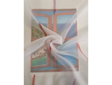 Voile au mètre blanc et rouge (en 300 cm de haut)
