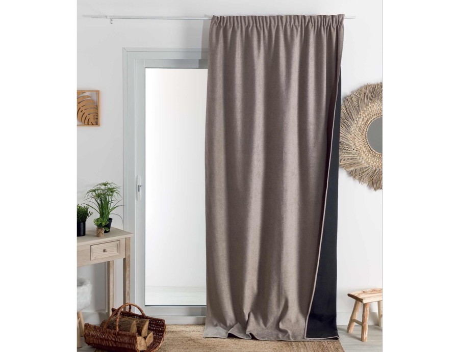 Rideaux ruflette isolant thermique et phonique couleur Lin pour tringle portière 140 x 260 cm Rideaux ruflette isolant thermique et phonique couleur Lin pour tringle portière 140 x 260 cm