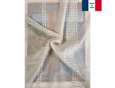 Voilage sur mesure beige gris aspect lin (jusqu'à 300 cm de hauteur)