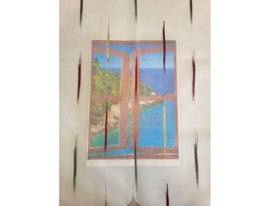 Voile au mètre bordeaux doré et gris en grande hauteur 300 cm Voile au mètre bordeaux doré et gris en grande hauteur 300 cm