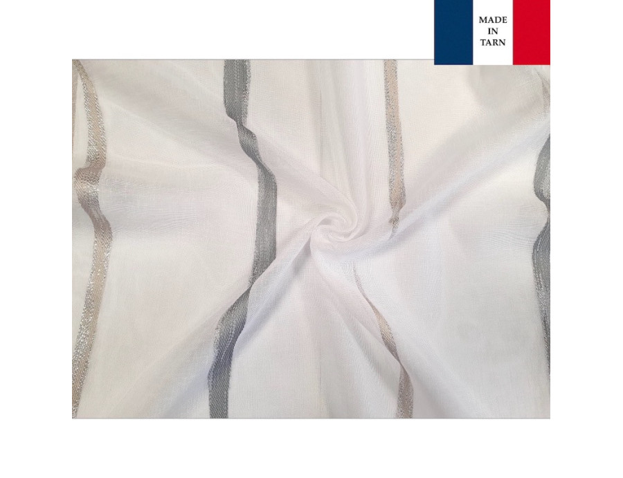 Voilage sur mesure blanc avec rayure gris et beige (jusqu'à 305 cm de haut). Ref 8352/200 Voilage sur mesure blanc avec rayure gris et beige (jusqu'à 305 cm de haut). Ref 8352/200