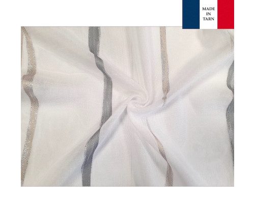 Voilage sur mesure blanc avec rayure gris et beige