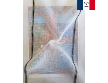 Voilage sur mesure blanc avec rayure gris aspect lin