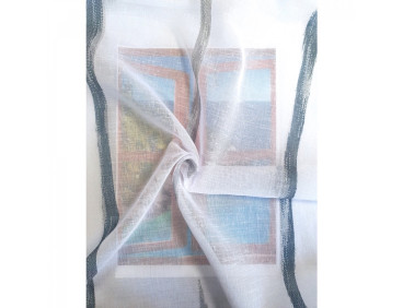 Voile au mètre bleu gris aspect lin en grande hauteur 300 cm