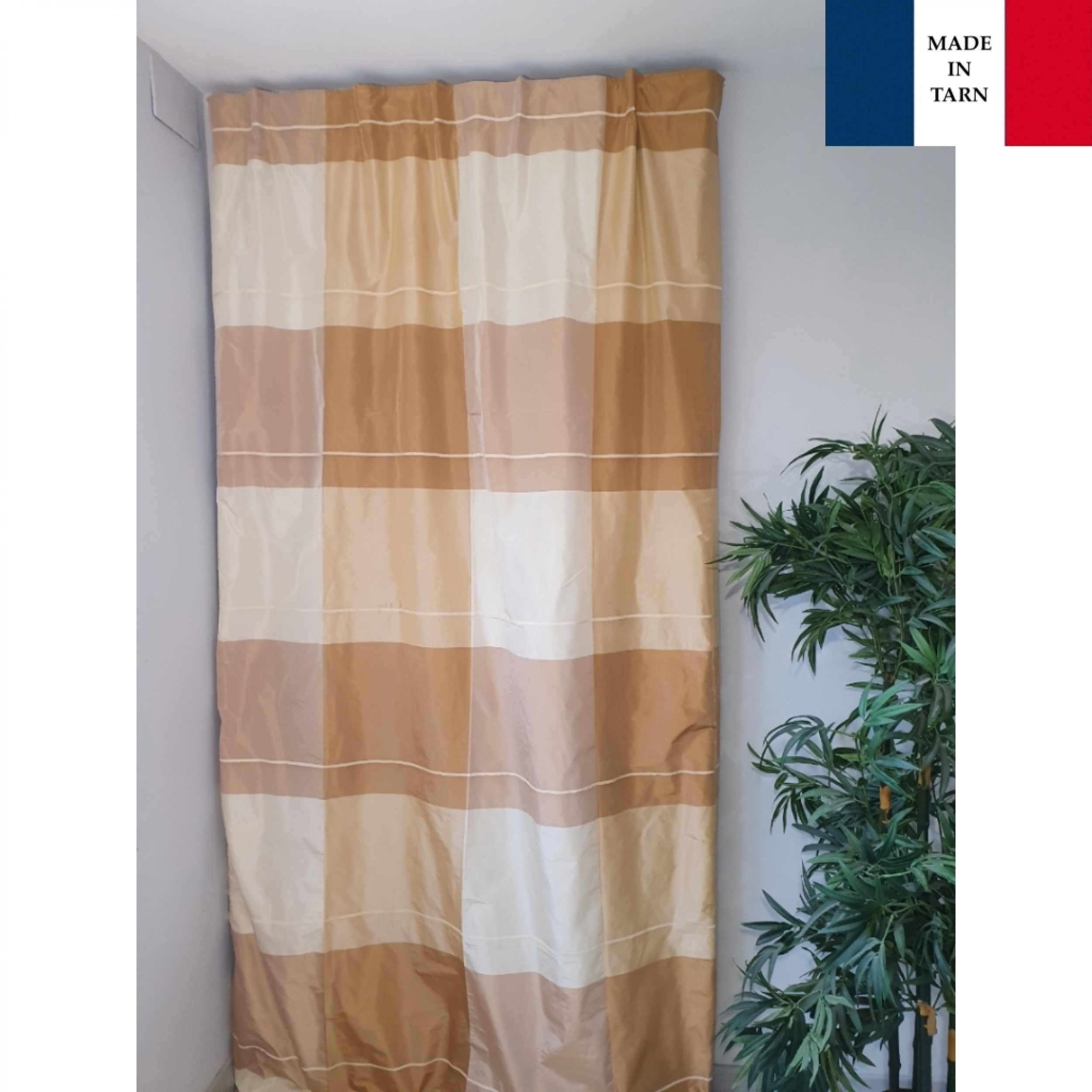 Rideaux ruflette isolant thermique PALAOS couleur beige pour tringle  portière 130 x 241 cm - L'atelier de la toile